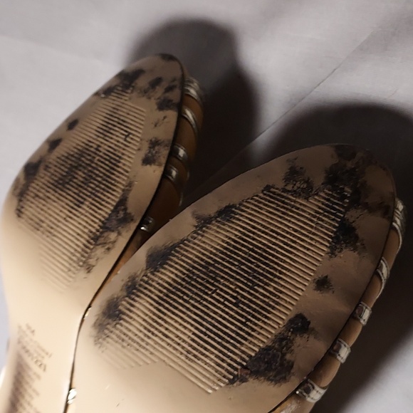 Gold Satin Upper Leather Sole Women's Shoes Open Toe Criss Cross Design - Picture 7 of 10